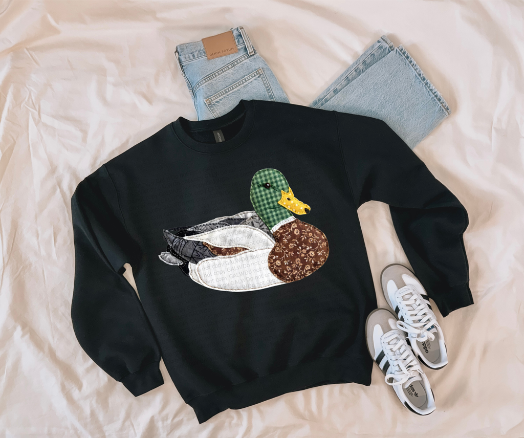 Faux patchwork mallard duck tee or crew